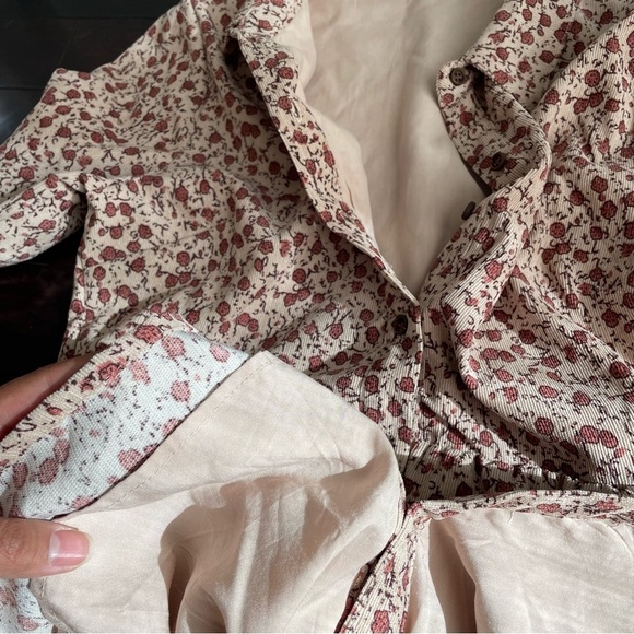 Paper Crane Corduroy Button Front Floral Dress Sz M Academia School Cottagecore - Picture 7 of 9